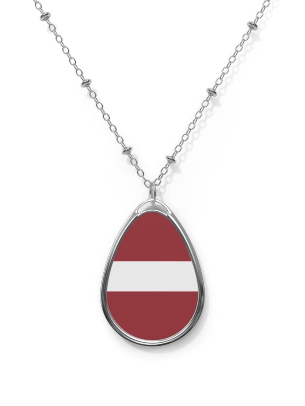 Latvia Flag Oval Necklace – Latvian Heritage Pendant - One Size / Silver